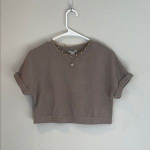 Brown Cuffed Sleeve Crop Sweatshirt
